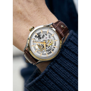 roamer competence skeleton iii swiss made automatic stp6-15 3 hands ss ipgold two tone mechanical wrist-watch - analog - self winding