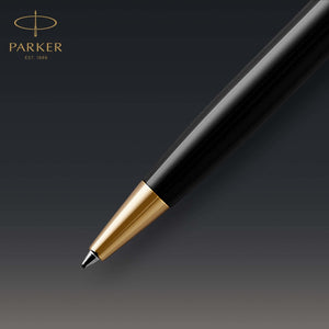 parker sonnet ballpoint pen black lacquer with gold trim medium point black ink