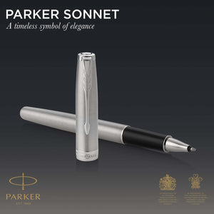parker sonnet rollerball pen stainless steel with palladium trim fine point black ink