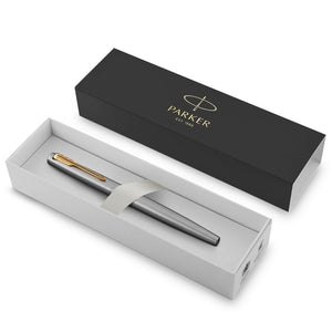parker jotter rollerball pen stainless steel with gold trim fine point black ink