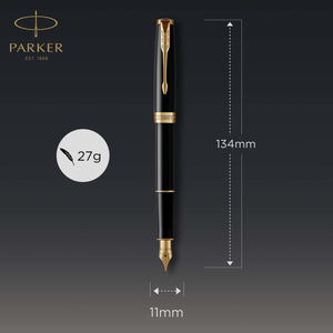 parker sonnet duo gift set with ballpoint pen & fountain pen (18k gold nib) gloss black with gold trim black refill & cartridges