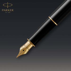 parker sonnet duo gift set with ballpoint pen & fountain pen (18k gold nib) gloss black with gold trim black refill & cartridges