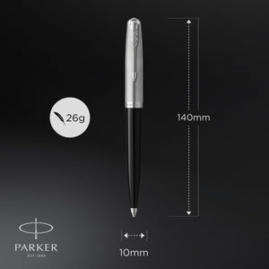 parker 51 ballpoint pen black barrel with chrome trim medium point with black ink refill