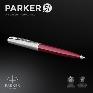 parker 51 ballpoint pen burgundy barrel with chrome trim medium point with black ink refill