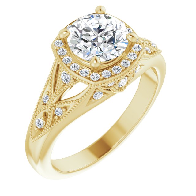 14K Yellow 7 mm Round 1/5 CTW Natural Diamond Semi-Set Engagement Ring