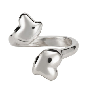 uno de 50 mutualove silver-plated metal alloy ring with 2 hearts