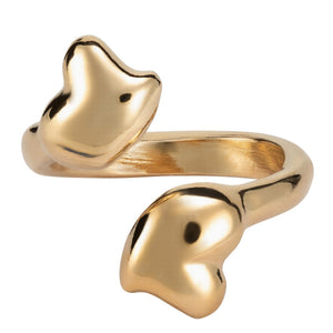 uno de 50 mutualove gold-plated metal alloy ring with 2 hearts