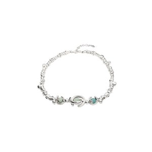uno de 50 planets short 1-strand silver-plated metal alloy necklace, two moon-shaped charms and 3 amazonites