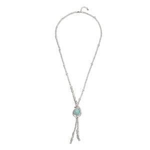 uno de 50 full moon whip-shaped silver-plated metal alloy necklace with big two moon-shaped charm and big amazonite