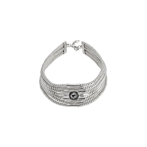 uno de 50 infinite short silver-plated metal alloy necklace and 7 beaded straps with cast tubule charm and grey crystal