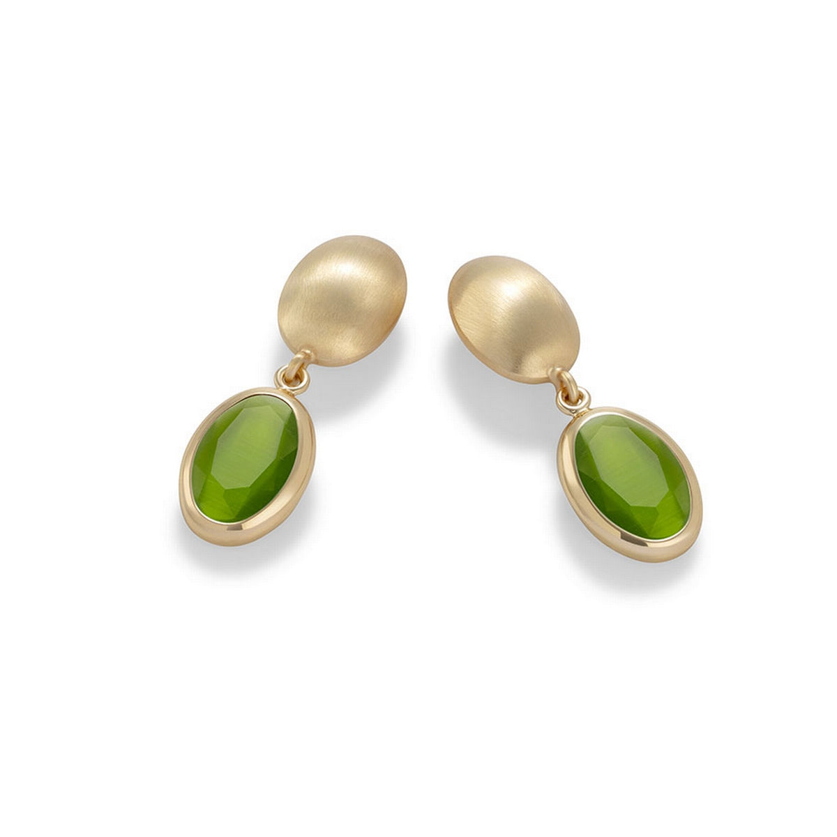 aquaforte caramelle ovali pendant earrings with cat's eye green  faceted venitian glass
