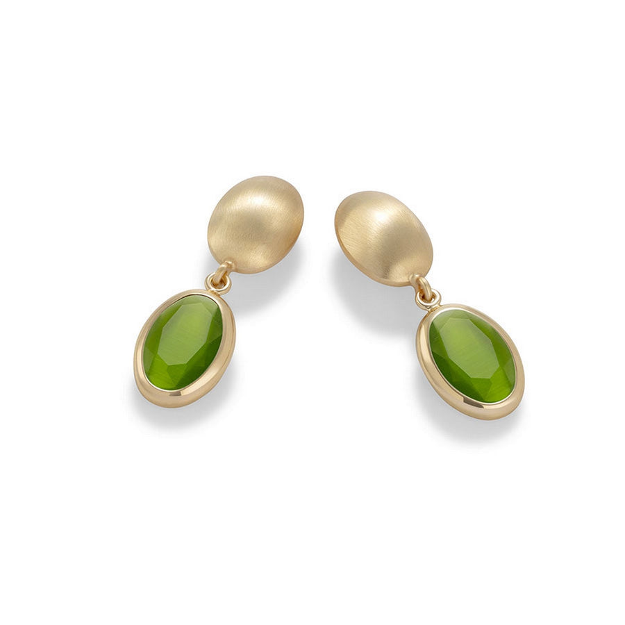 aquaforte caramelle ovali pendant earrings with cat's eye green  faceted venitian glass