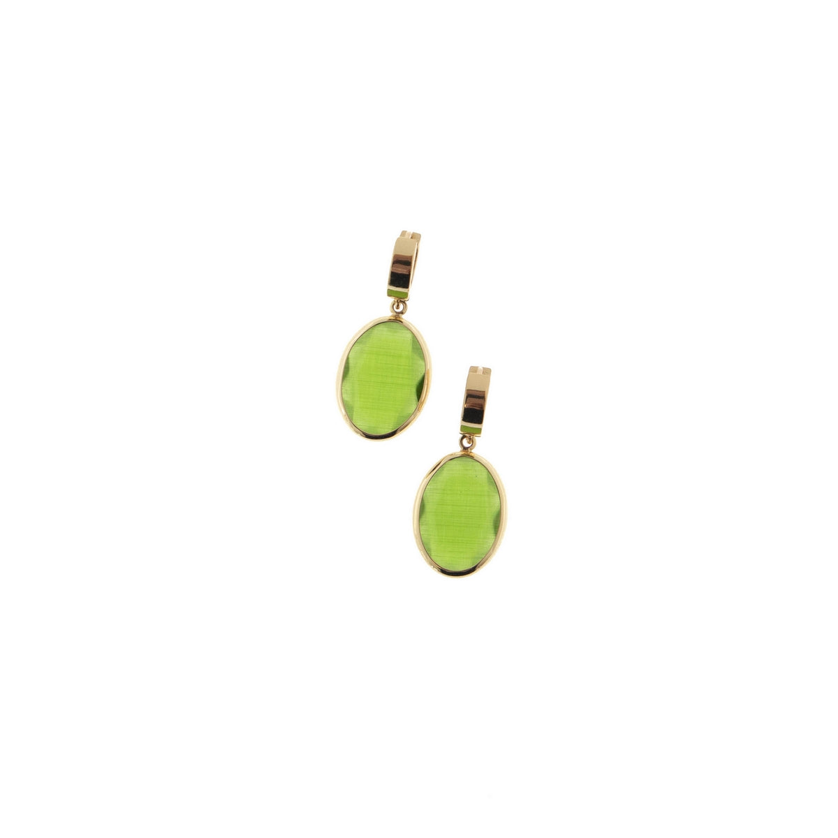 aquaforte coriandoli snap earrings with oval transparent cat's eye green  faceted venitian glass