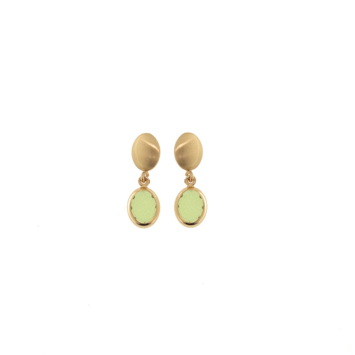 aquaforte mignon earrings with satin oval head and acid green  faceted venitian glass pendants