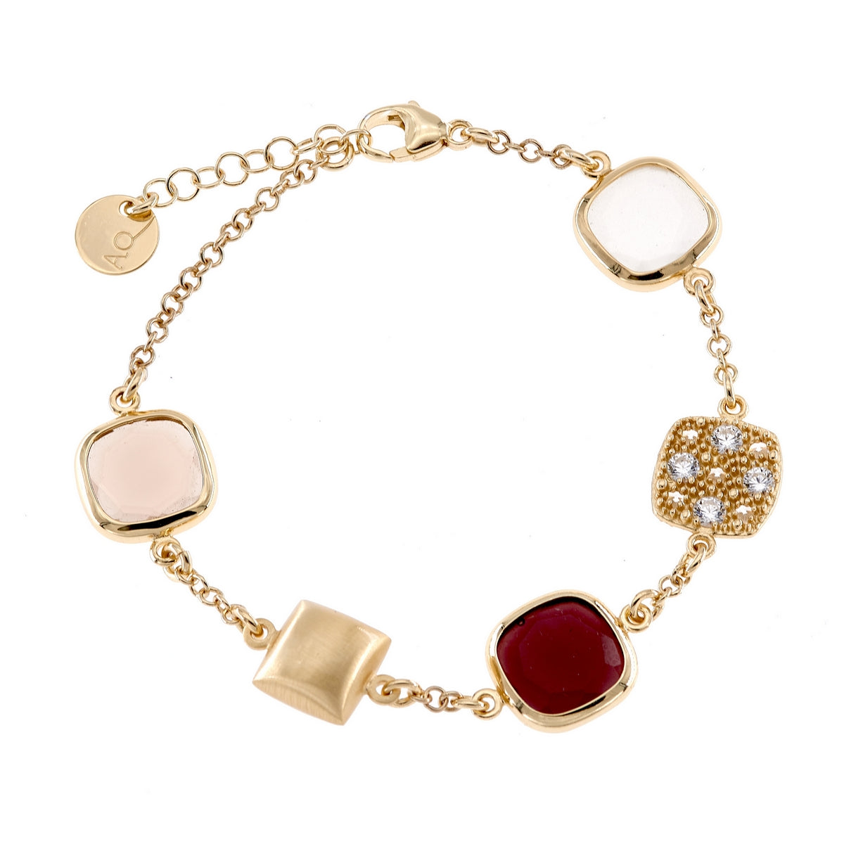aquaforte caramelle reverse bracelet with cognac, white and brandy  faceted venitian glass
