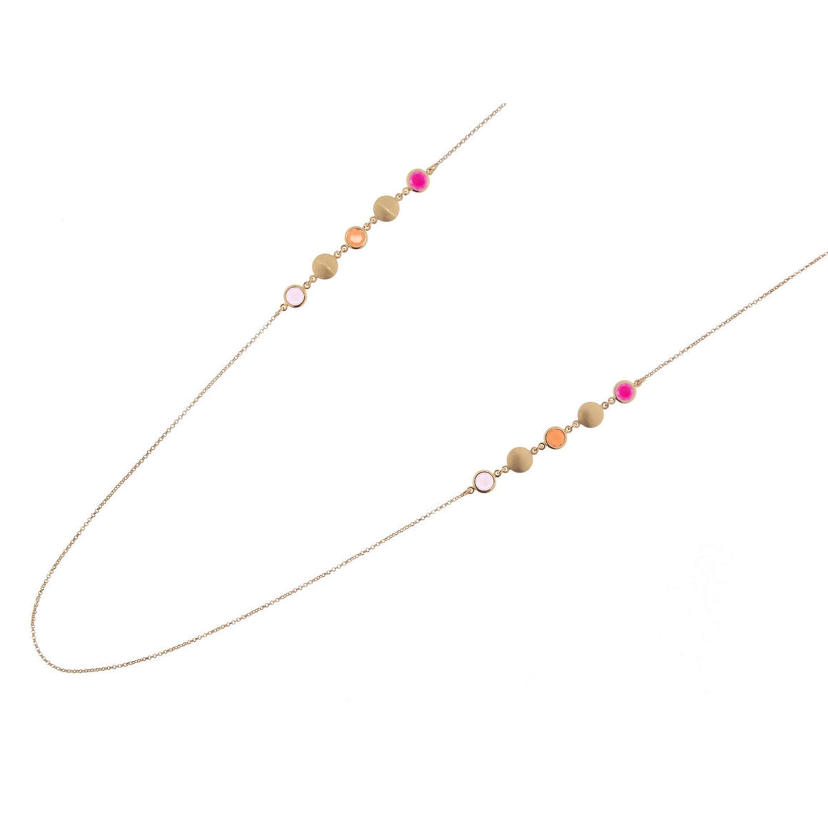 aquaforte mignon long chain necklace with satin round elements and red tones faceted venitian glass