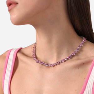 chiara ferragni pink infinity love diamond rose heart stones necklace 40cm +1.5cm