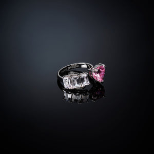 chiara ferragni first love pink diamond rose heart stone & white baguettes ring size open l1/2