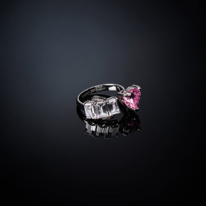 chiara ferragni first love pink diamond rose heart stone & white baguettes ring size open n