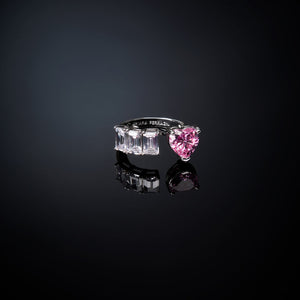 chiara ferragni first love pink diamond rose heart stone & white baguettes ring size open o1/2