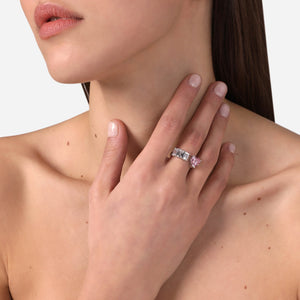 chiara ferragni first love pink diamond rose heart stone & white baguettes ring size open q