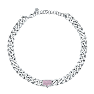 chiara ferragni chain necklace big chain with eyelike tag in pink crystals 38cm + 7