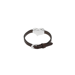 uno de 50 uno heart brown leather bracelet with heart-shaped silver-plated metal alloy charm