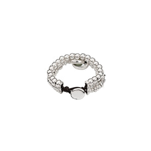 uno de 50 tight moon 3-strand silver-plated metal alloy bracelet with two moon-shaped charm,  amazonite and button clasp