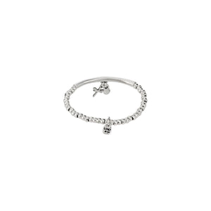 uno de 50 drag me fly elastic silver-plated metal alloy bracelet with tubule, charm with purple crystal and dragonfly