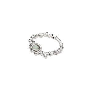 uno de 50 full moon elastic 1-strand silver-plated metal alloy bracelet with medium-sized two moon-shaped charm