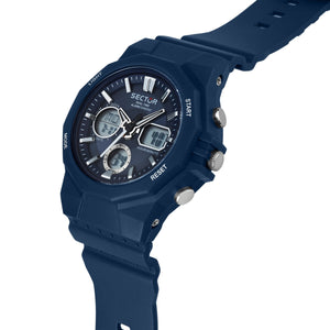 sector digital dual time, chime, stopwatch, navy silicone watch