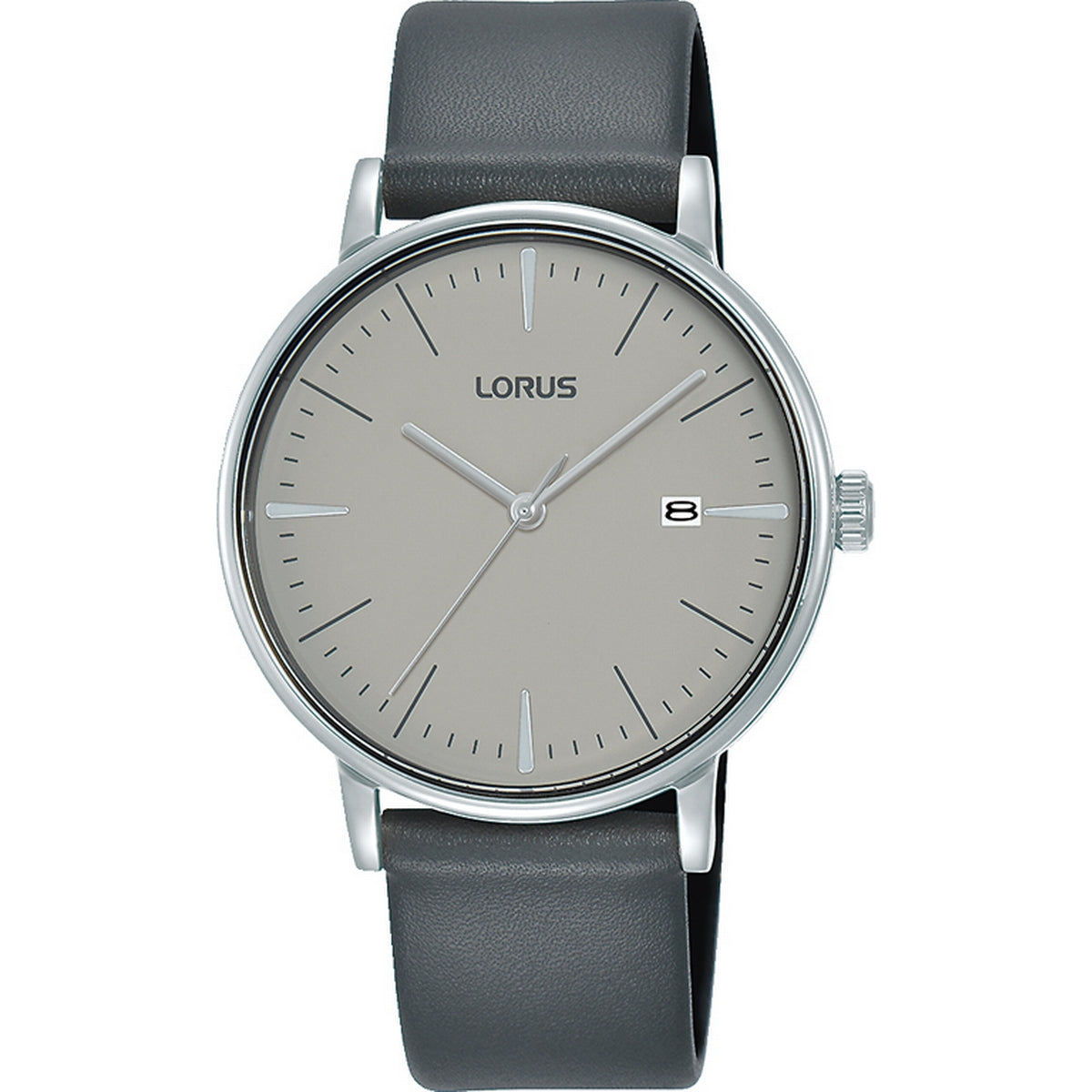 lorus quartz gents stainless steel grey dial strap watch - Moores Jewellers