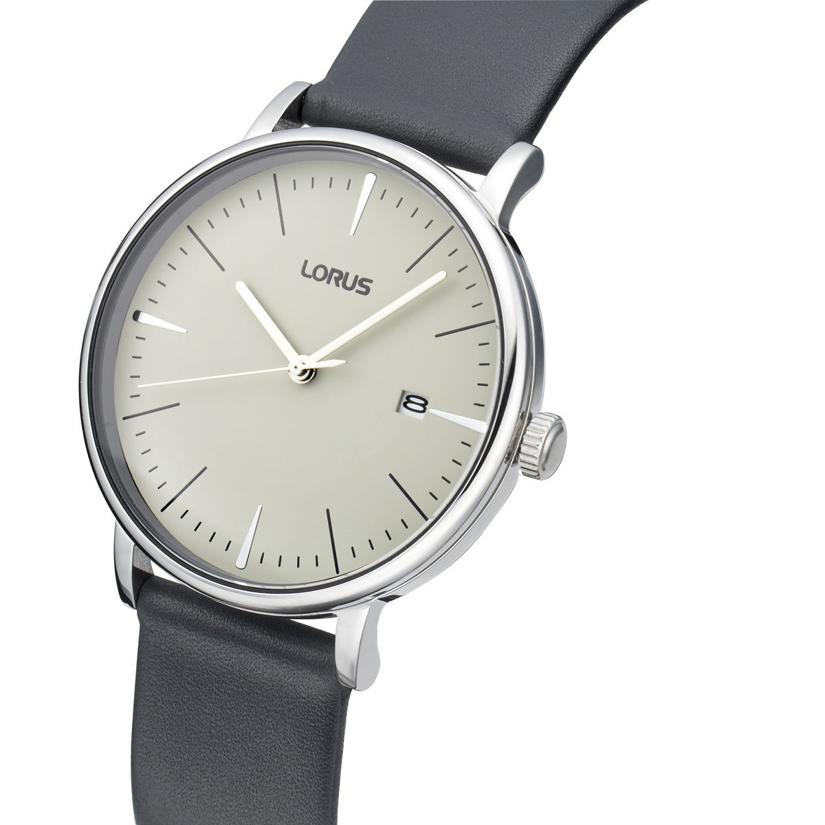 lorus quartz gents stainless steel grey dial strap watch - Moores Jewellers