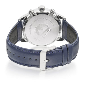 lorus quartz chronograph gents stainless steel blue dial strap watch