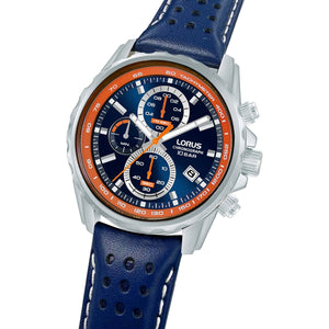 lorus quartz chronograph gents stainless steel blue dial strap watch