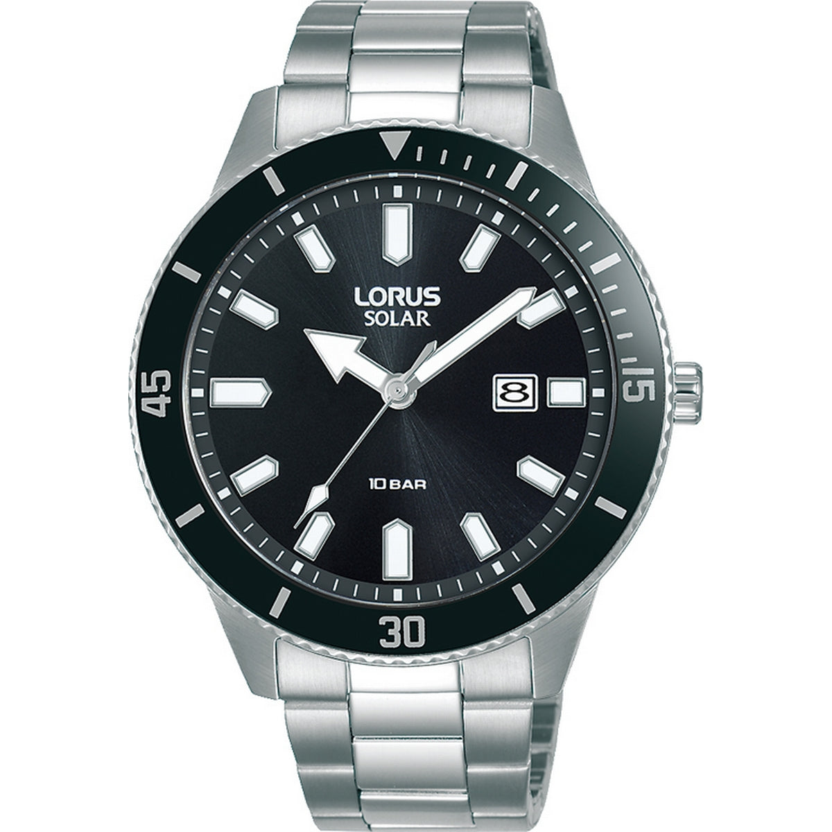 lorus solar gents stainless steel black dial bracelet watch - Moores  Jewellers