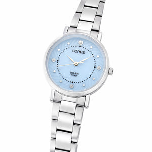 lorus solar ladies stainless steel blue dial bracelet watch