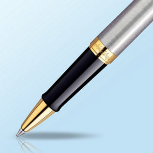 waterman - h�misph�re- roller ball  stainless steel with gold trim