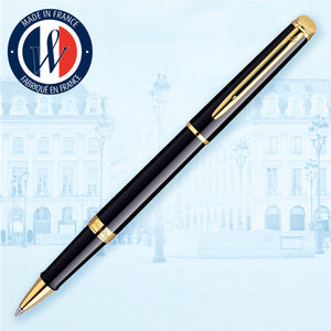 waterman - h�misph�re- roller ball  black lacquer with gold trim