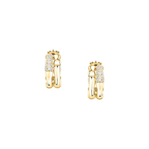 essenza huggie earrings 925 silver bamboo feature with cz 18k gold plating