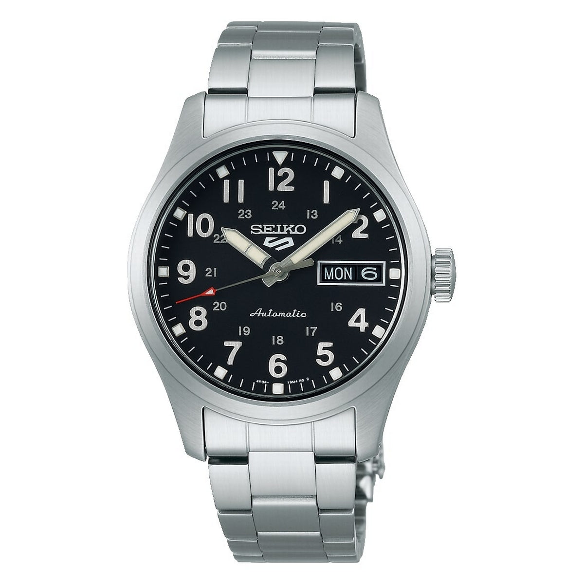 seiko seiko 5 midfield stainless black dial bracelet watch
