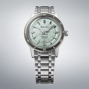 seiko presage style 60s in ice green bracelet watch