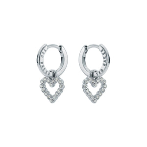 ted baker amora: crystal halo heart huggie earrings silver tone, clear crystal