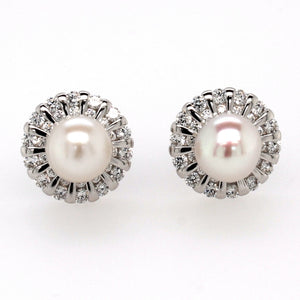 silver pearl and cz cluster stud earring and pendant set 6mm�