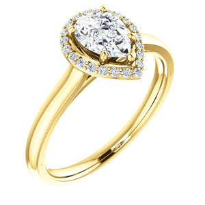 Moores Custom Made Halo Style Pear Shaped Diamond Engagement Ring