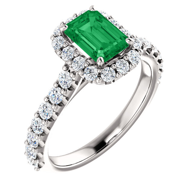 Platinum, Emerald & Diamond Halo Style Ring