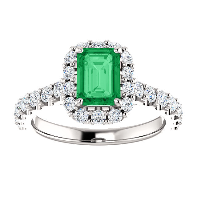 Platinum, Emerald & Diamond Halo Style Ring