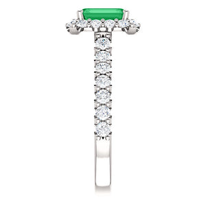 Platinum, Emerald & Diamond Halo Style Ring
