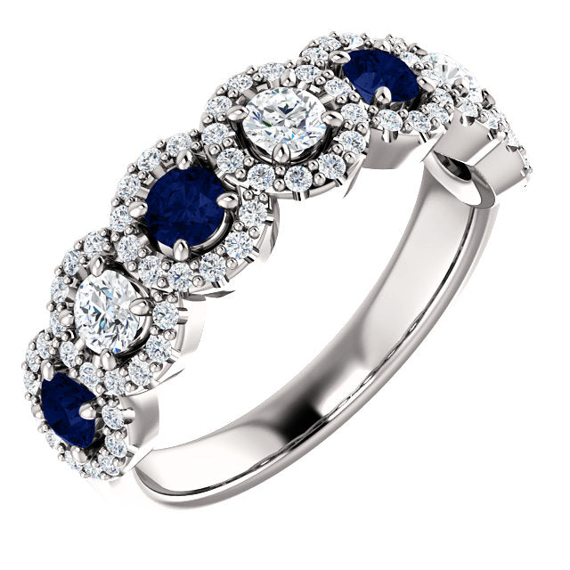 Custom Made Seven Stone Halo Sapphire & Diamond Ring by Moores