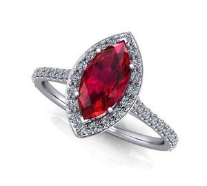 Moores Custom Made Marquise Shaped Halo Ruby & Diamond Ring